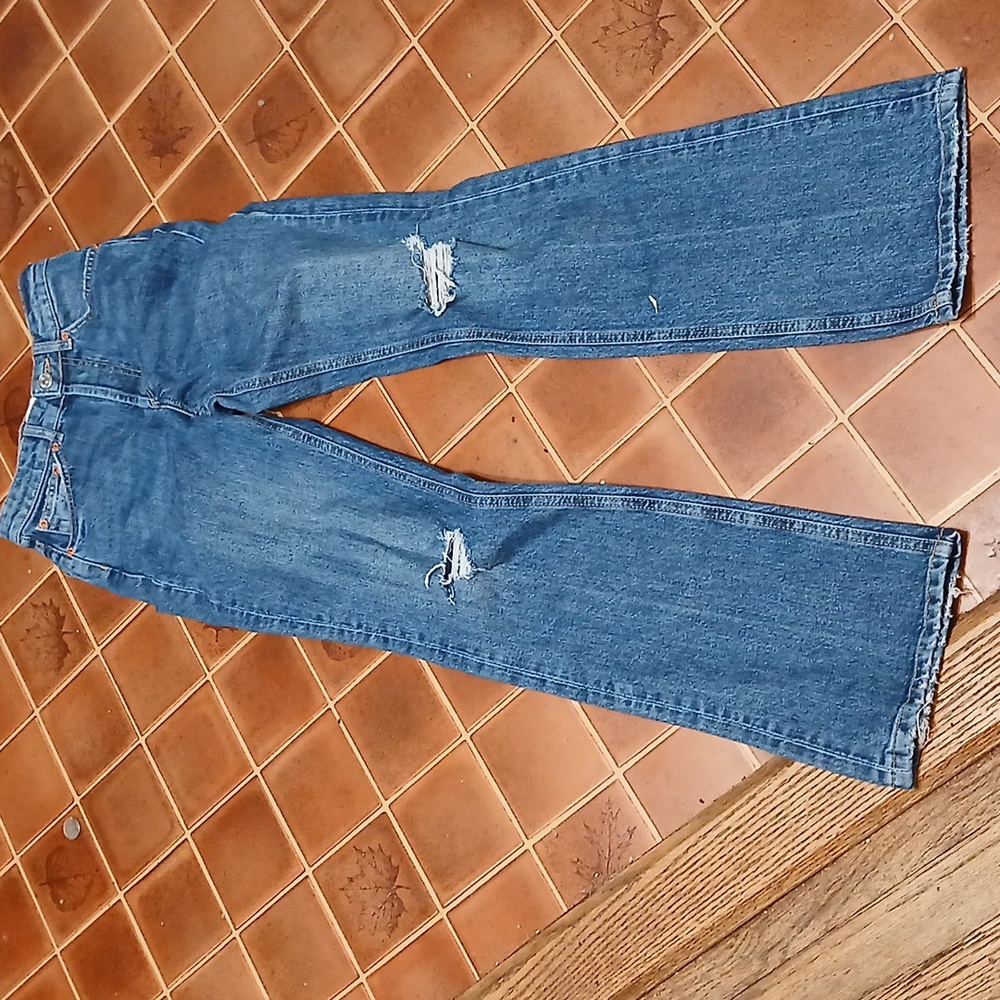 Zara hi rise hidden button fly distressed jeans